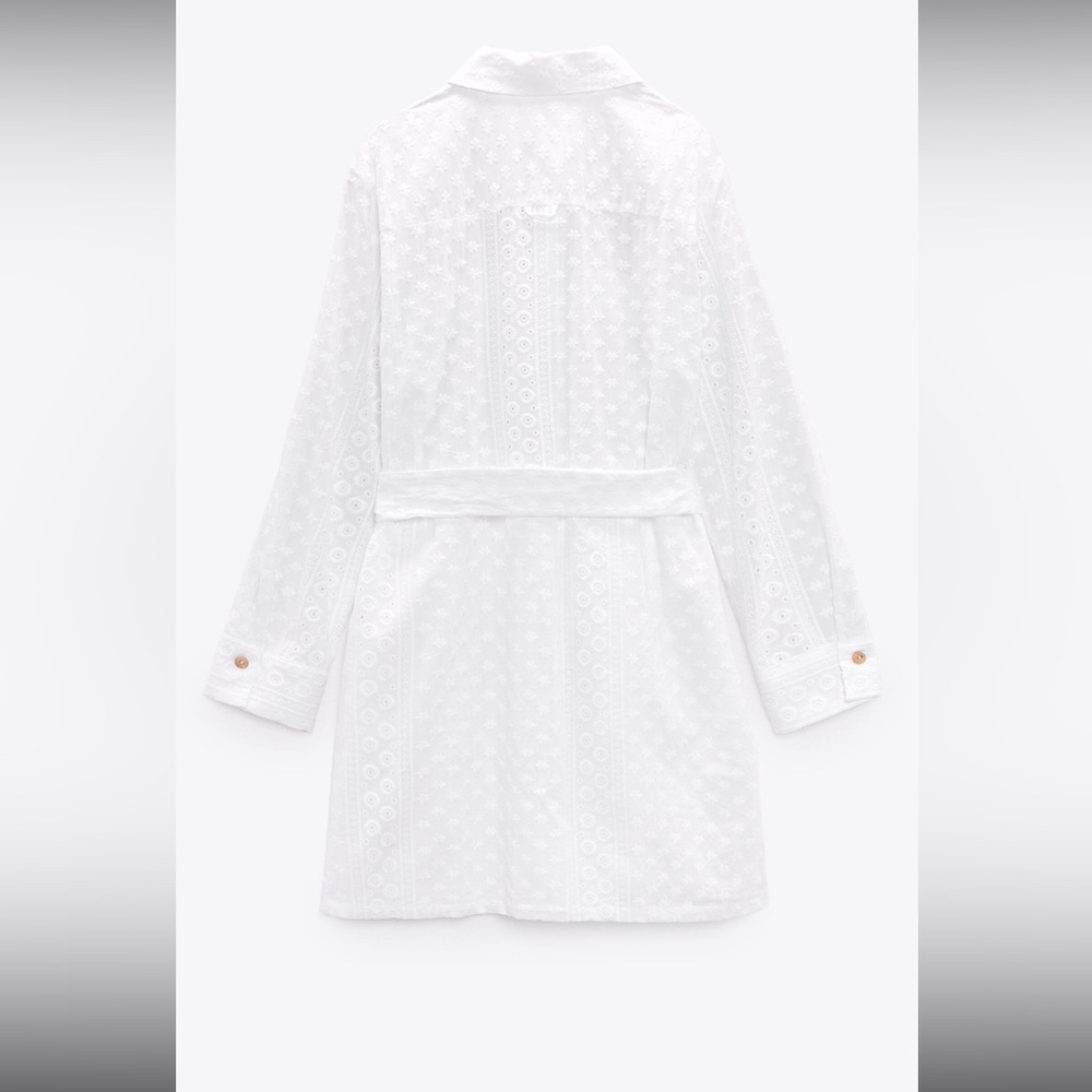 ZARA BELTED EMBROIDERED MINI DRESS SIZE L